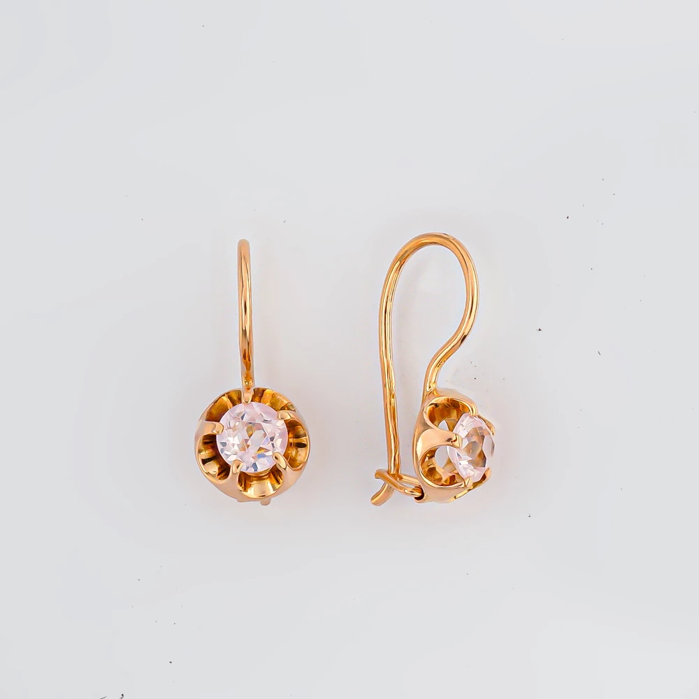 Серьги с фианитом из красного золота 583 пробы