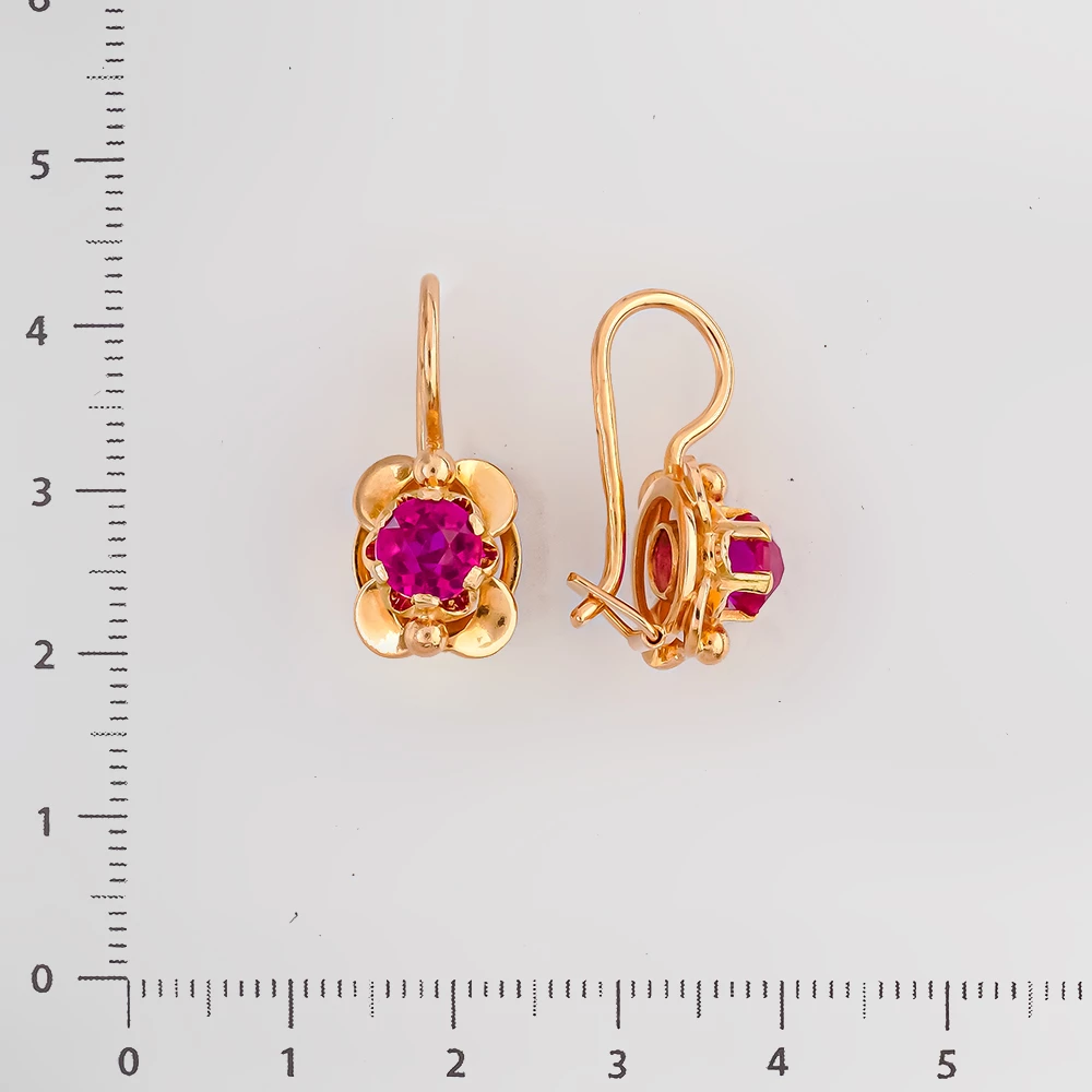 Серьги с фианитом из красного золота 583 пробы