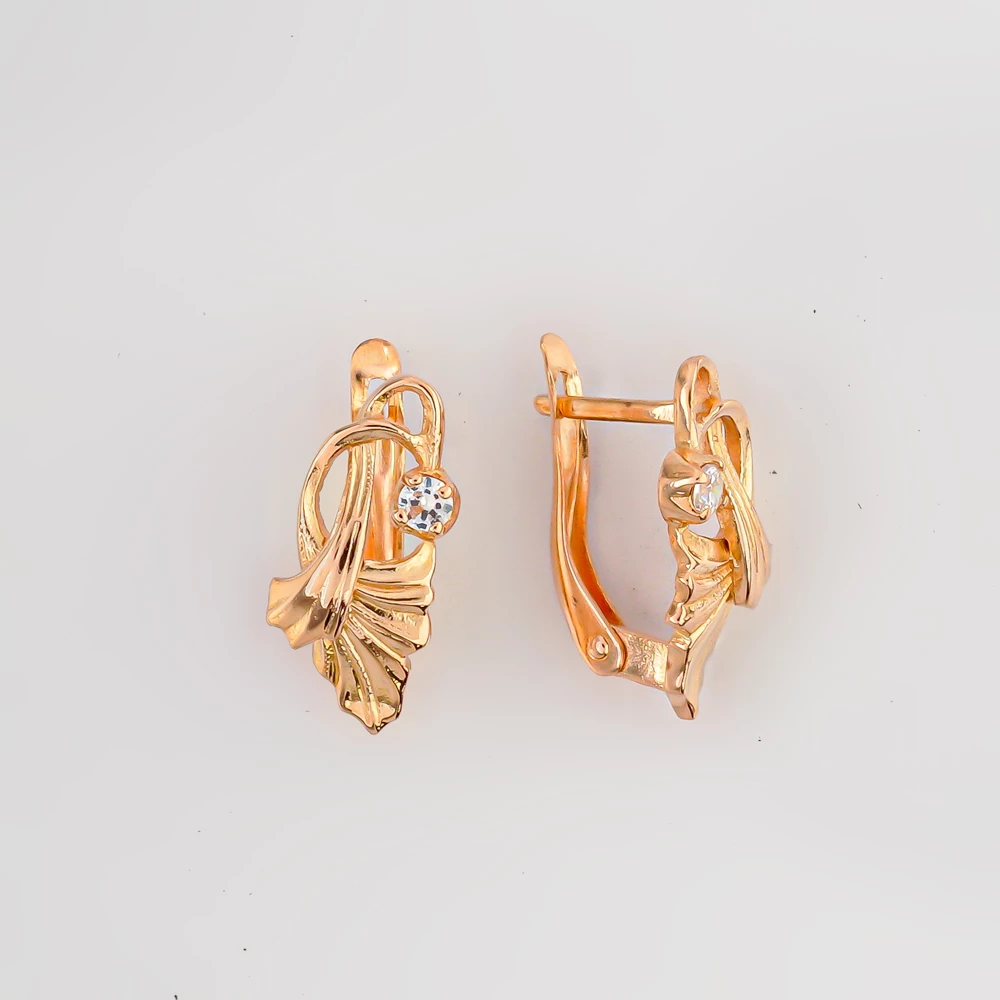 Серьги с фианитом из красного золота 585 пробы