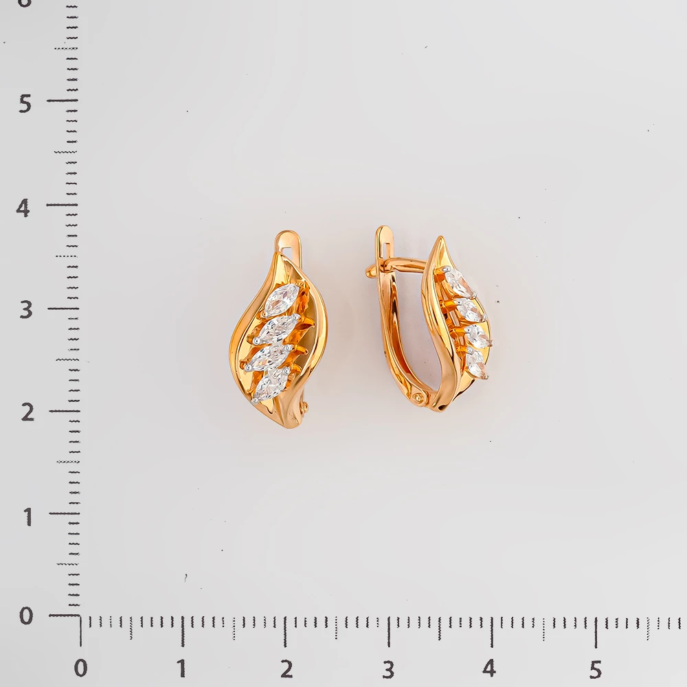 Серьги с фианитом из красного золота 585 пробы