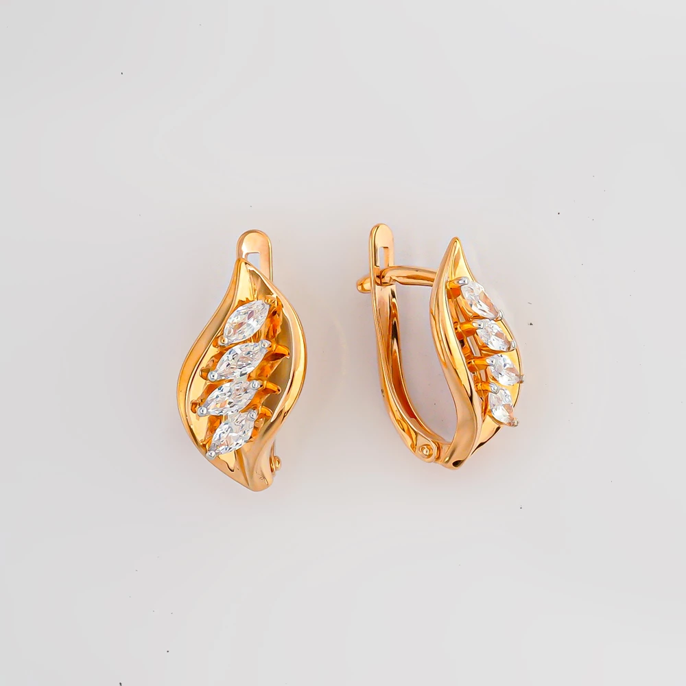 Серьги с фианитом из красного золота 585 пробы