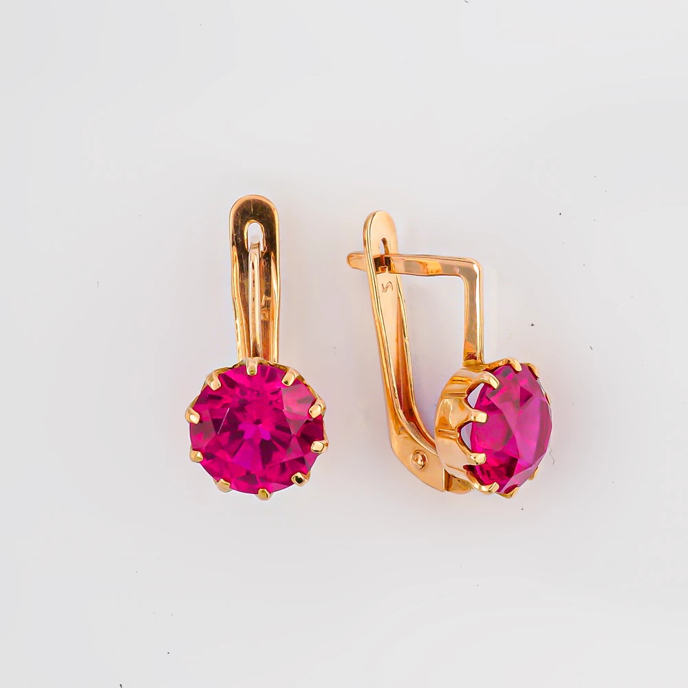 Серьги с фианитом из красного золота 583 пробы