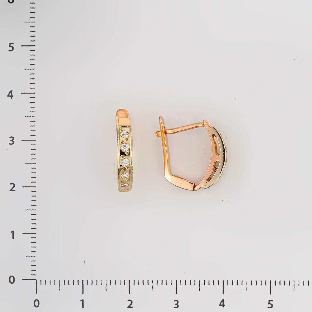 Серьги с фианитом из красного золота 585 пробы