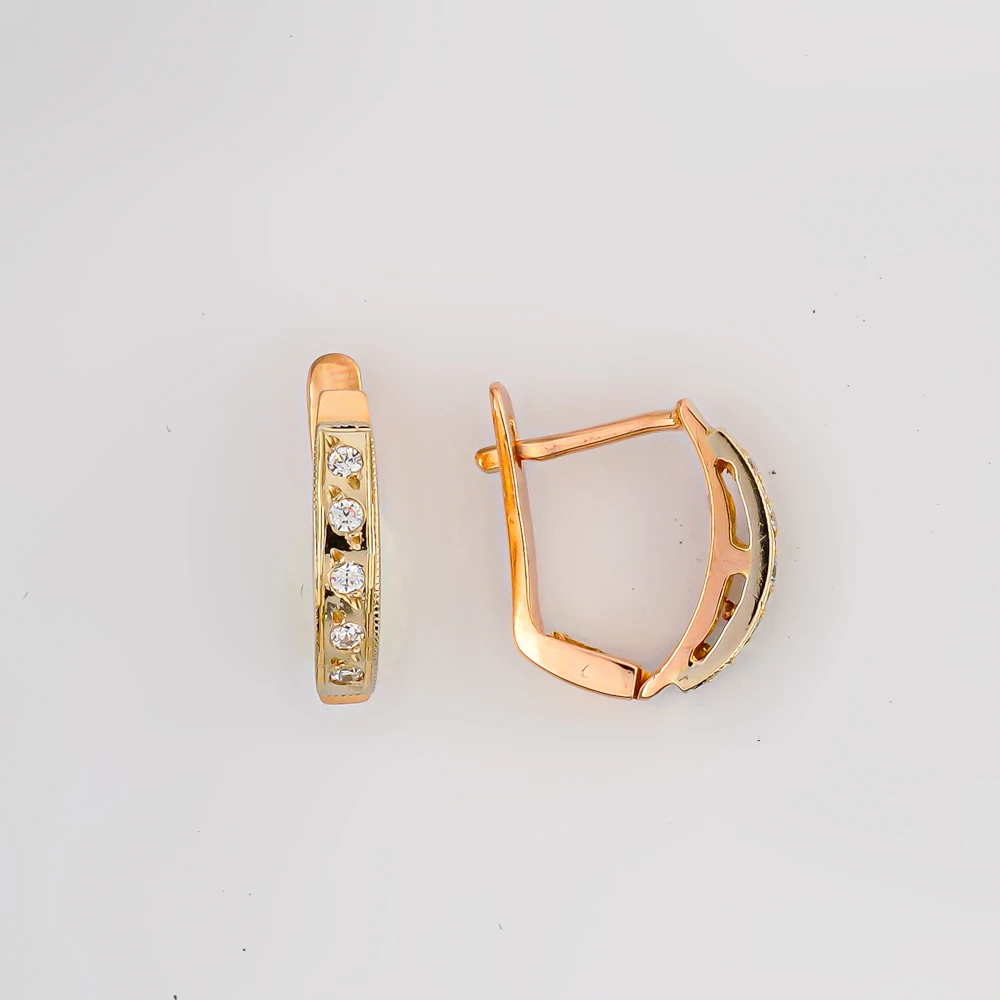 Серьги с фианитом из красного золота 585 пробы