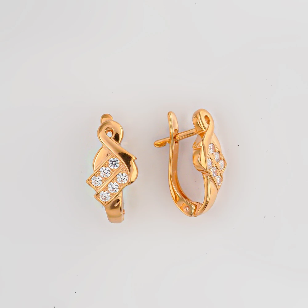 Серьги с фианитом из красного золота 585 пробы