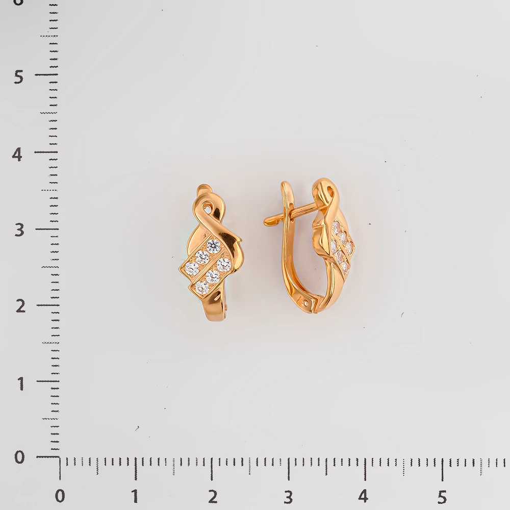 Серьги с фианитом из красного золота 585 пробы