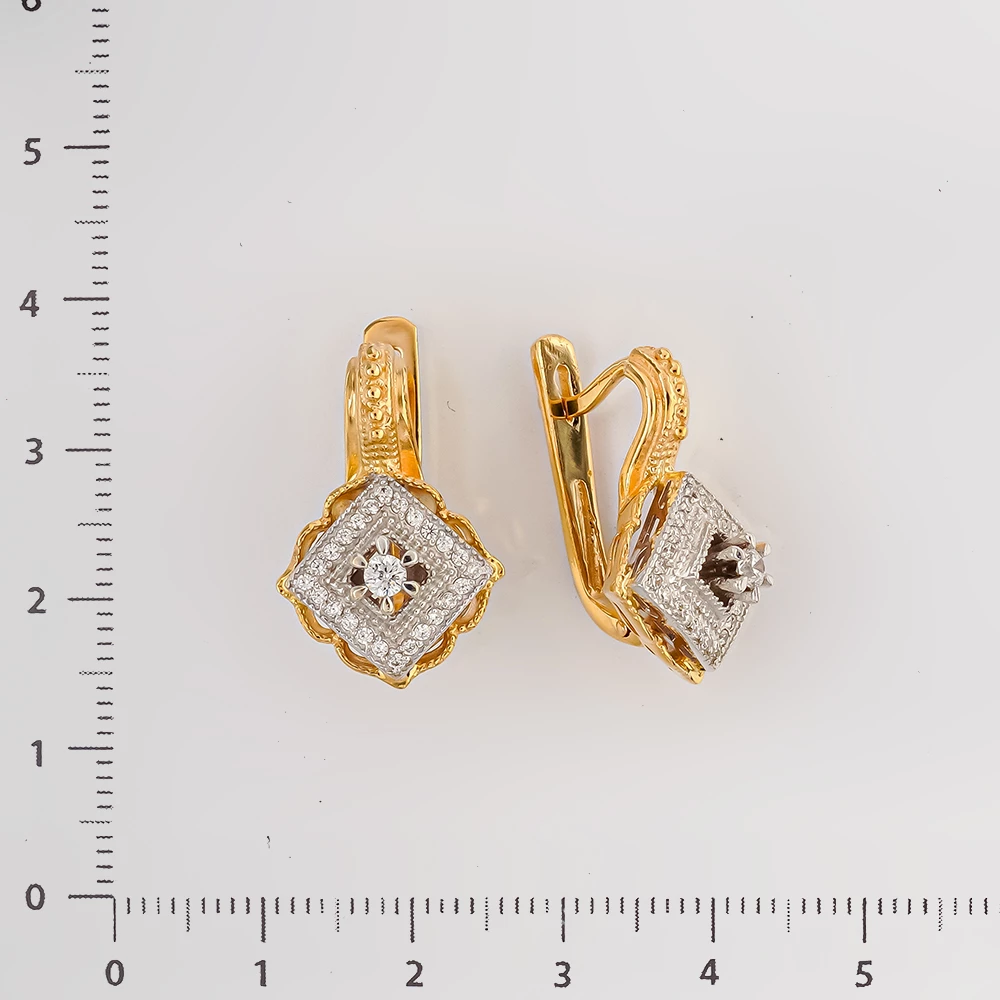 Серьги с фианитом из желтого золота 585 пробы