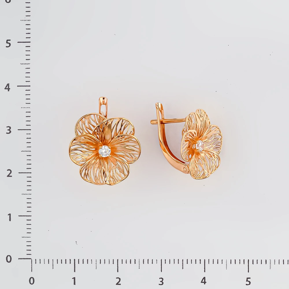 Серьги с фианитом из красного золота 585 пробы