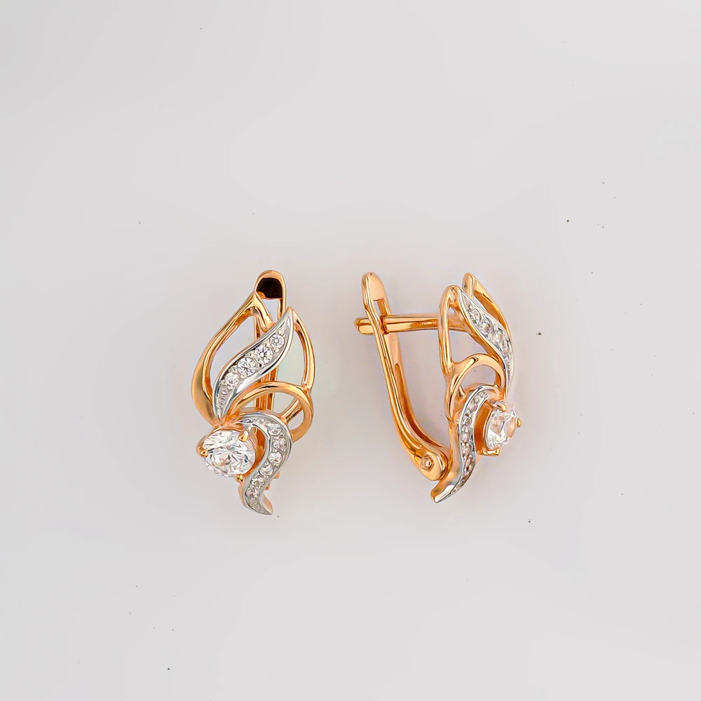 Серьги с фианитом из красного золота 585 пробы