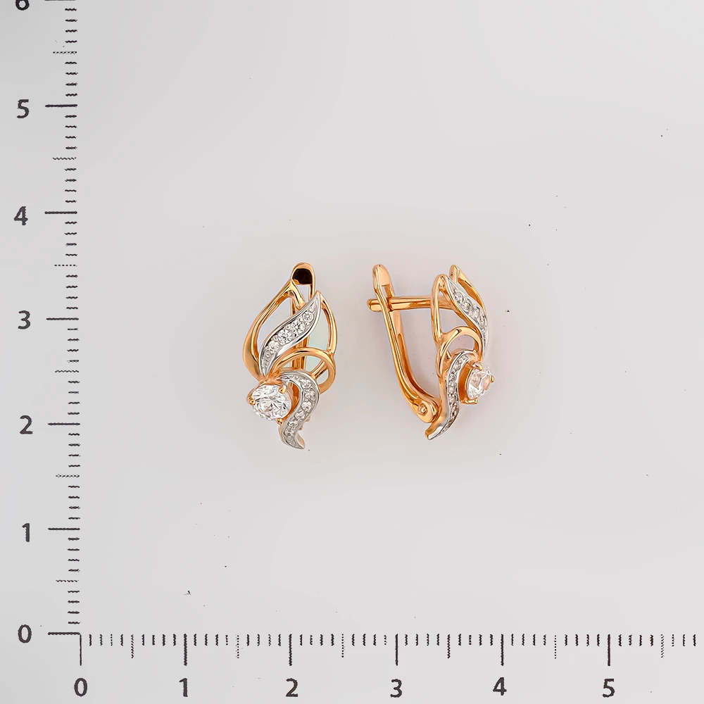 Серьги с фианитом из красного золота 585 пробы