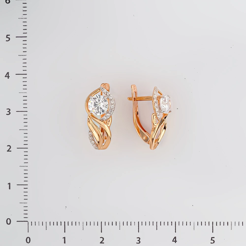 Серьги с фианитом из красного золота 585 пробы