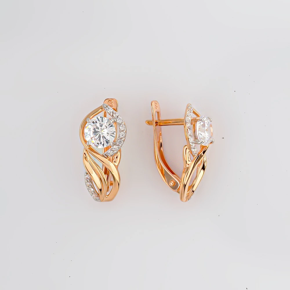 Серьги с фианитом из красного золота 585 пробы