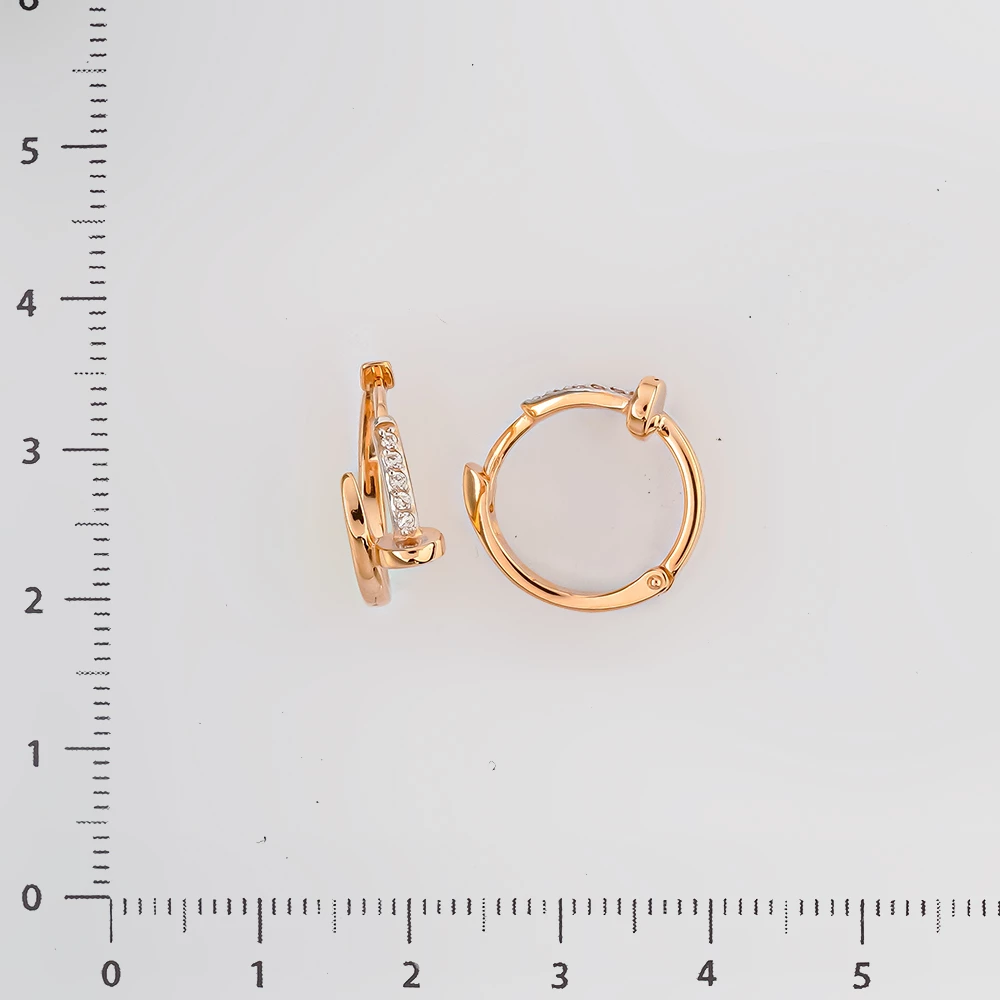 Серьги конго с фианитом из красного золота 585 пробы
