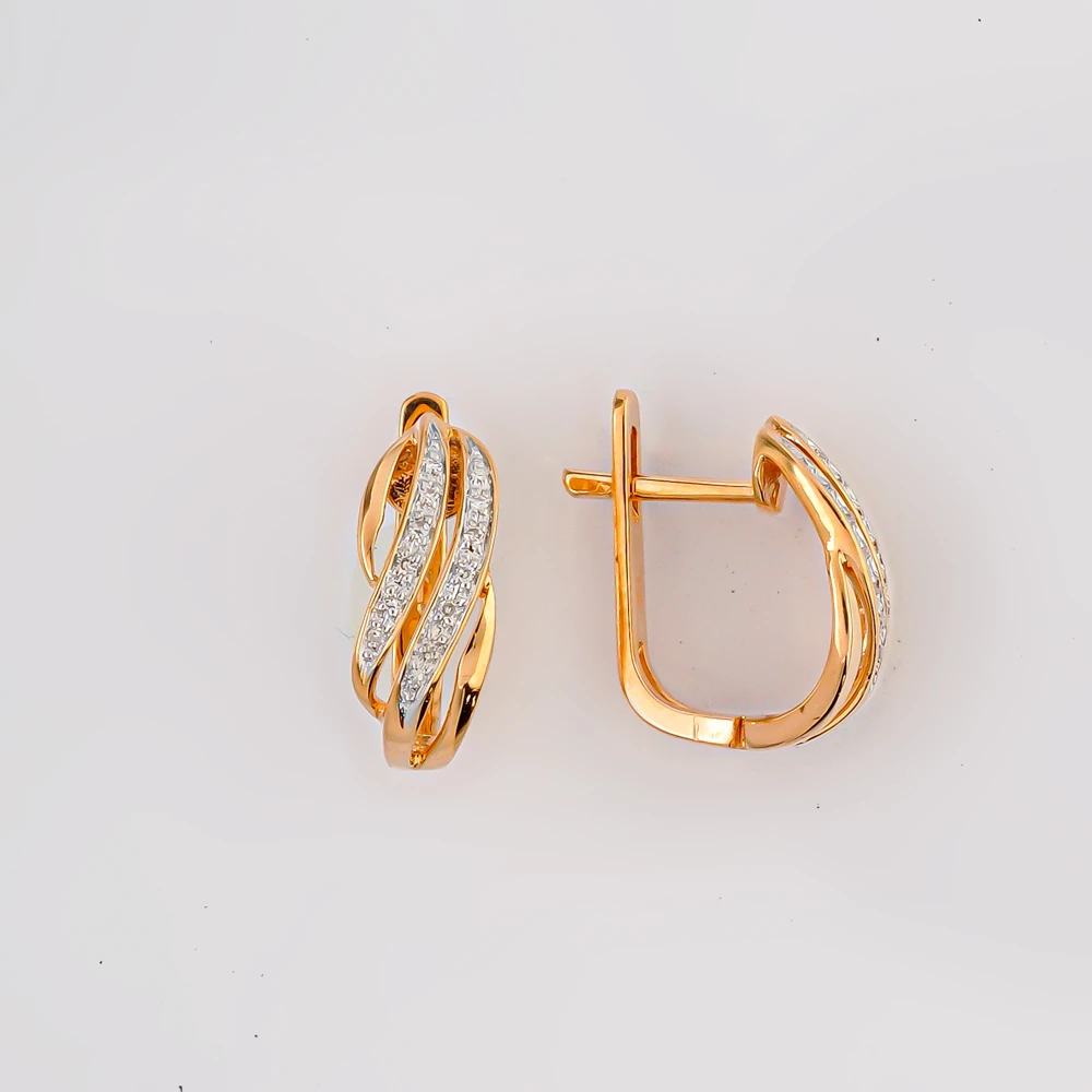 Серьги с бриллиантом из красного золота 585 пробы