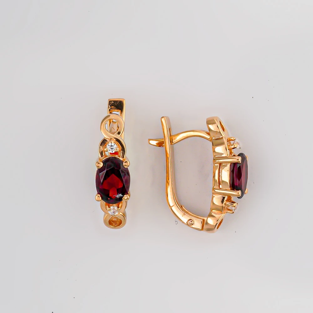 Серьги с гранатом из красного золота 585 пробы