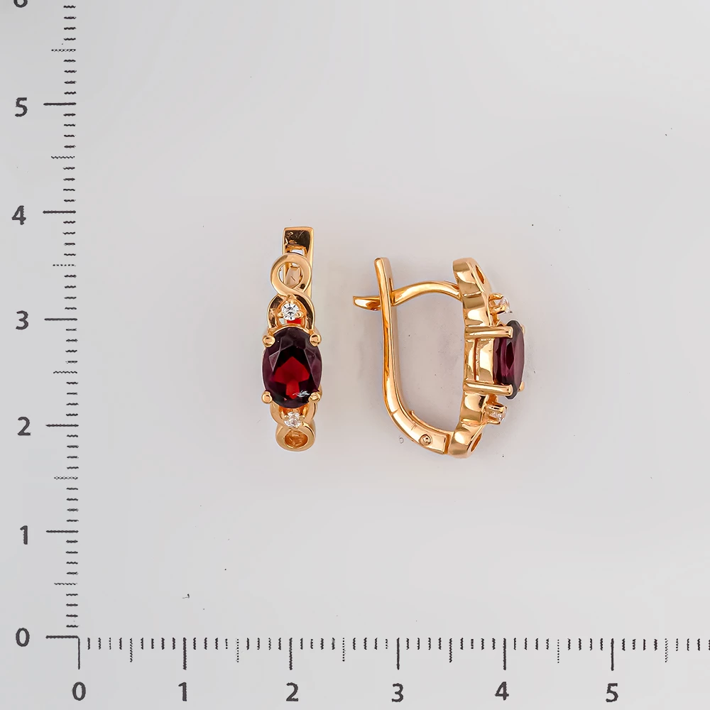 Серьги с гранатом из красного золота 585 пробы