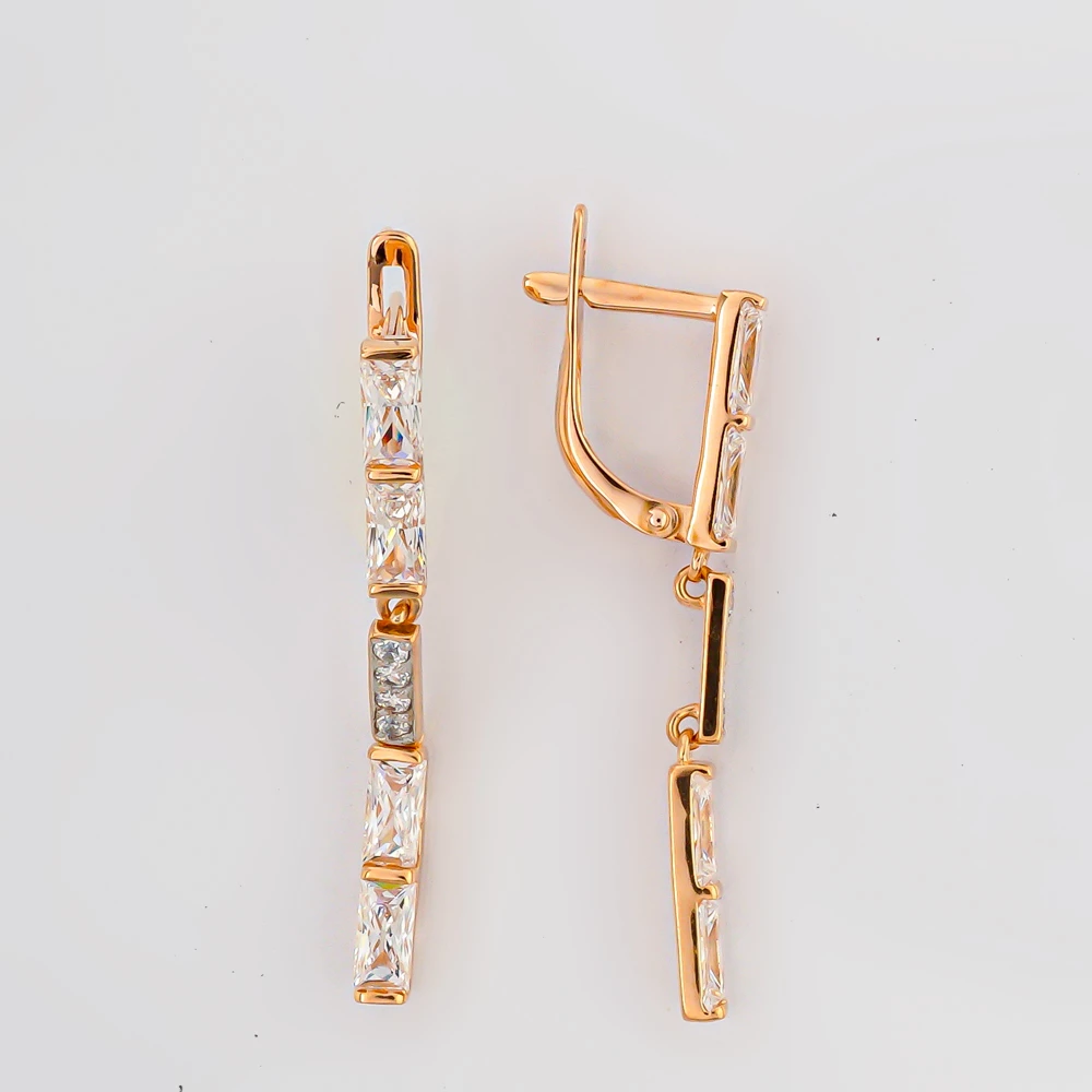 Серьги с фианитом из красного золота 585 пробы