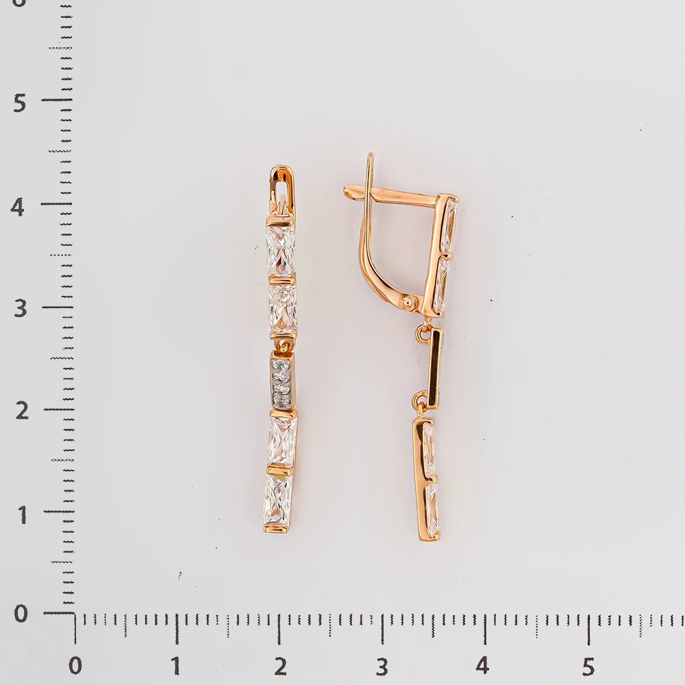 Серьги с фианитом из красного золота 585 пробы