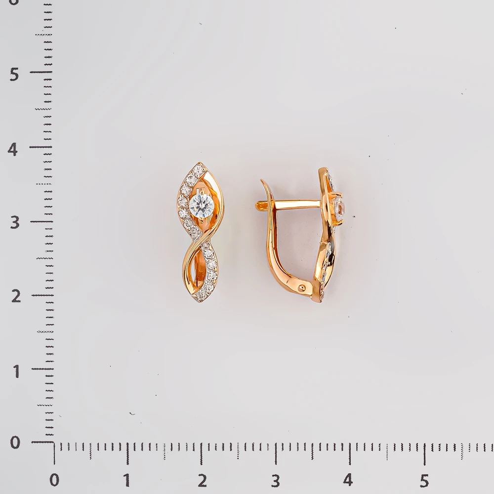 Серьги с фианитом из красного золота 585 пробы