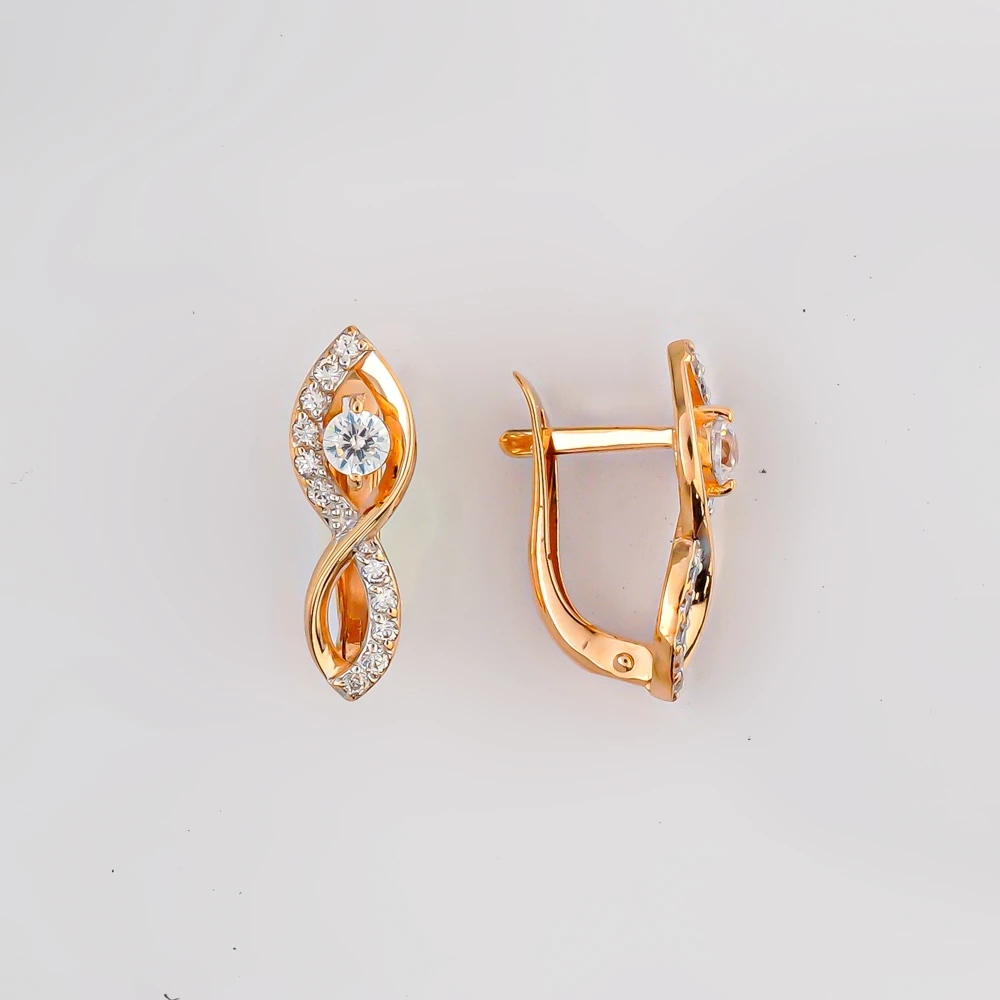 Серьги с фианитом из красного золота 585 пробы