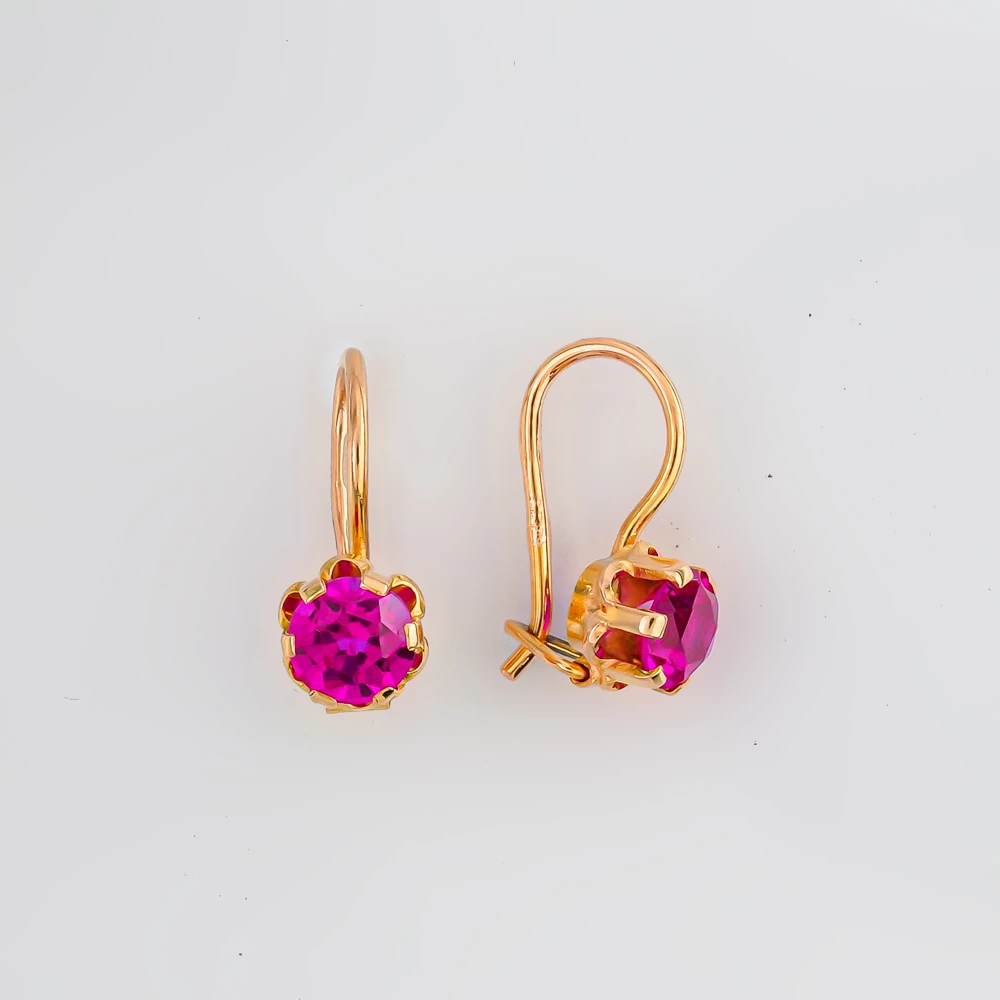 Серьги с фианитом из красного золота 583 пробы