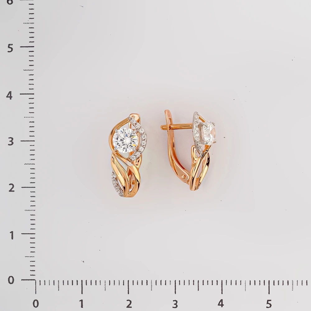 Серьги с фианитом из красного золота 585 пробы