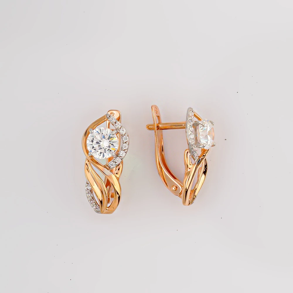 Серьги с фианитом из красного золота 585 пробы