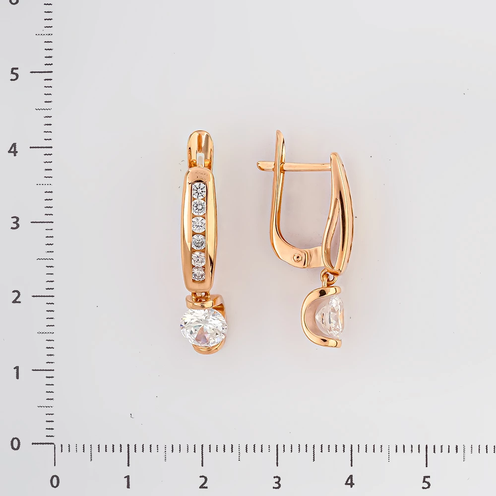 Серьги с фианитом из красного золота 585 пробы