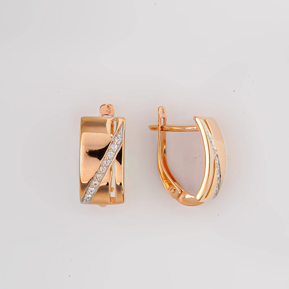 Серьги с фианитом из красного золота 585 пробы