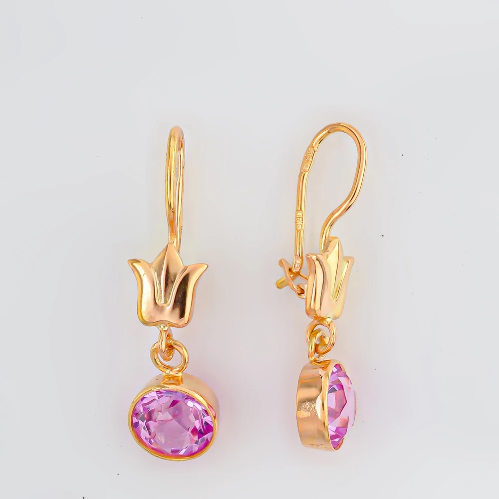 Серьги с фианитом из красного золота 583 пробы