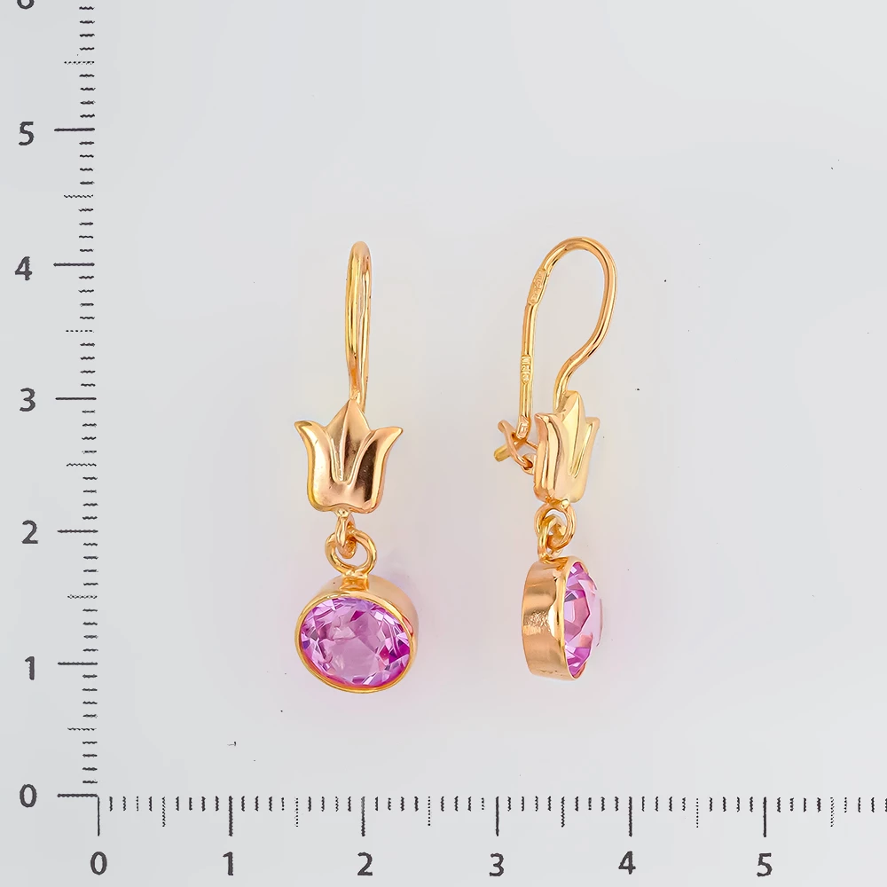 Серьги с фианитом из красного золота 583 пробы