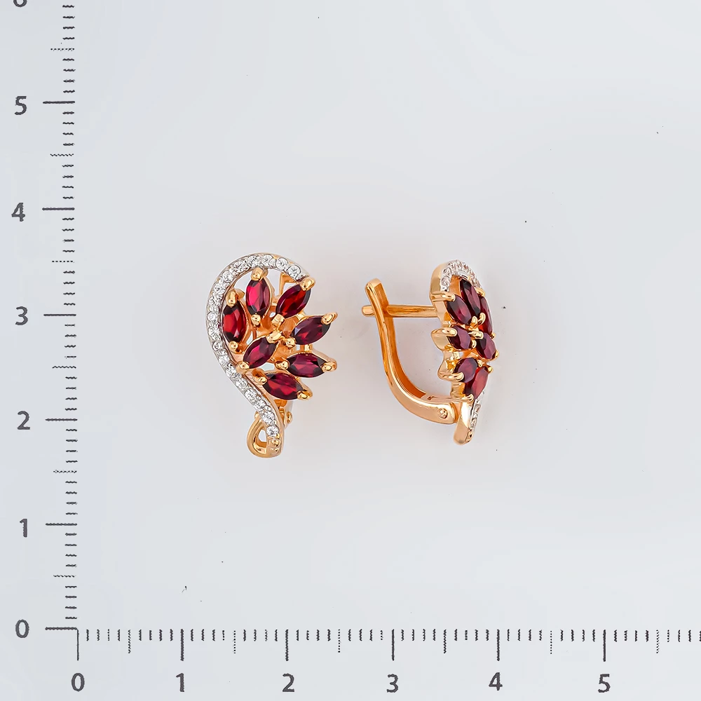 Серьги с гранатом из красного золота 585 пробы