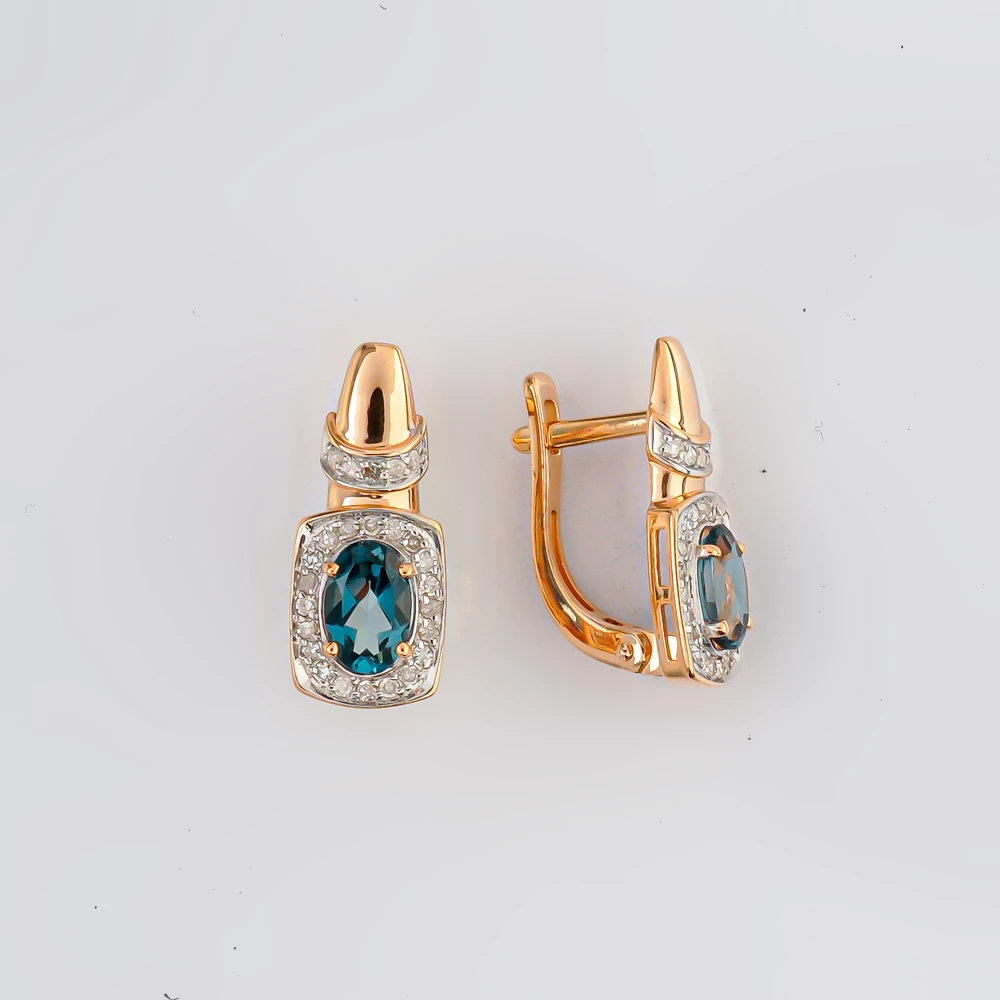 Серьги с топазом из красного золота 585 пробы