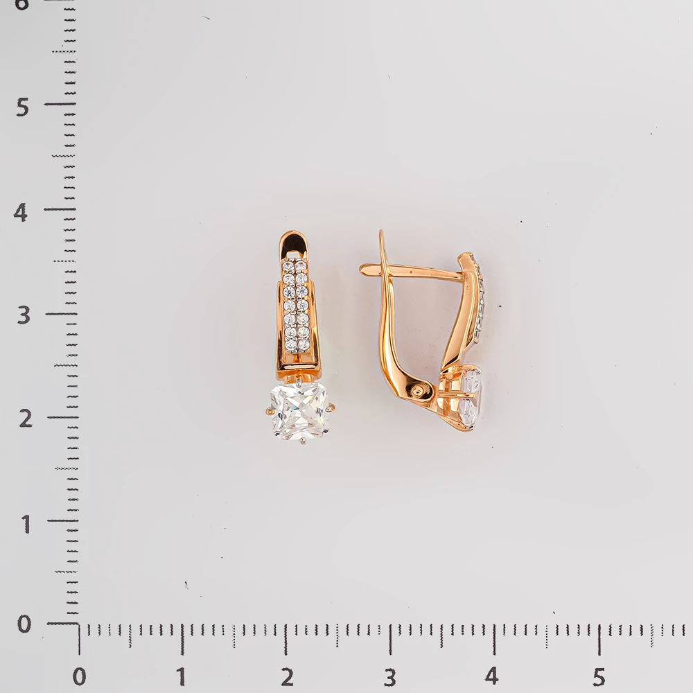 Серьги с фианитом из красного золота 585 пробы