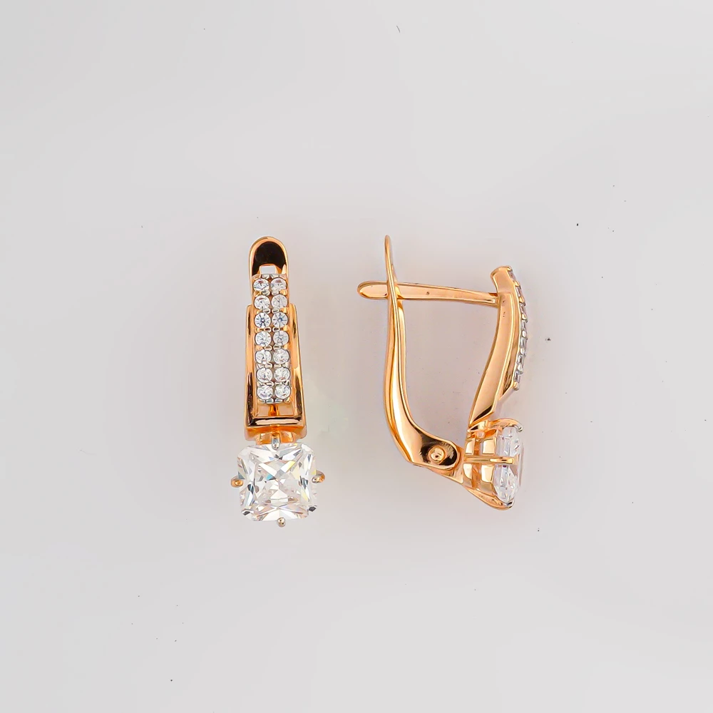 Серьги с фианитом из красного золота 585 пробы