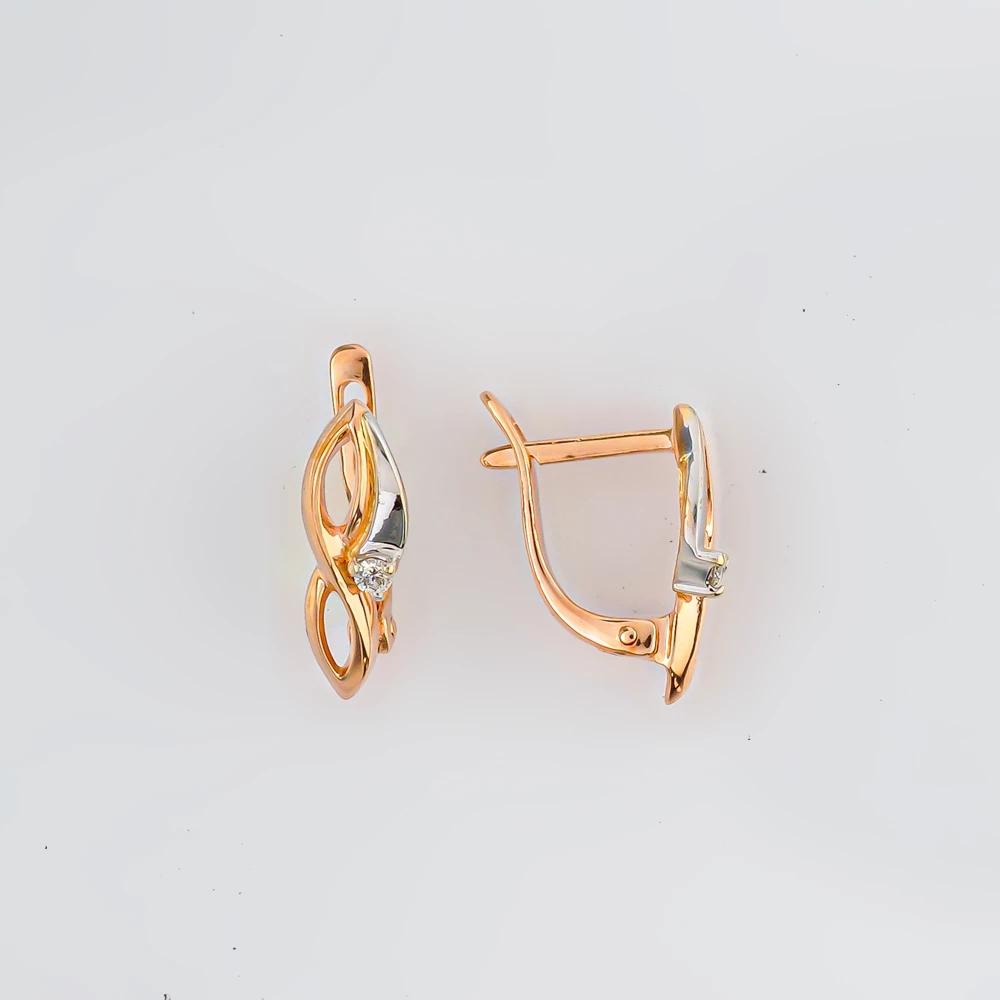 Серьги с бриллиантом из красного золота 585 пробы