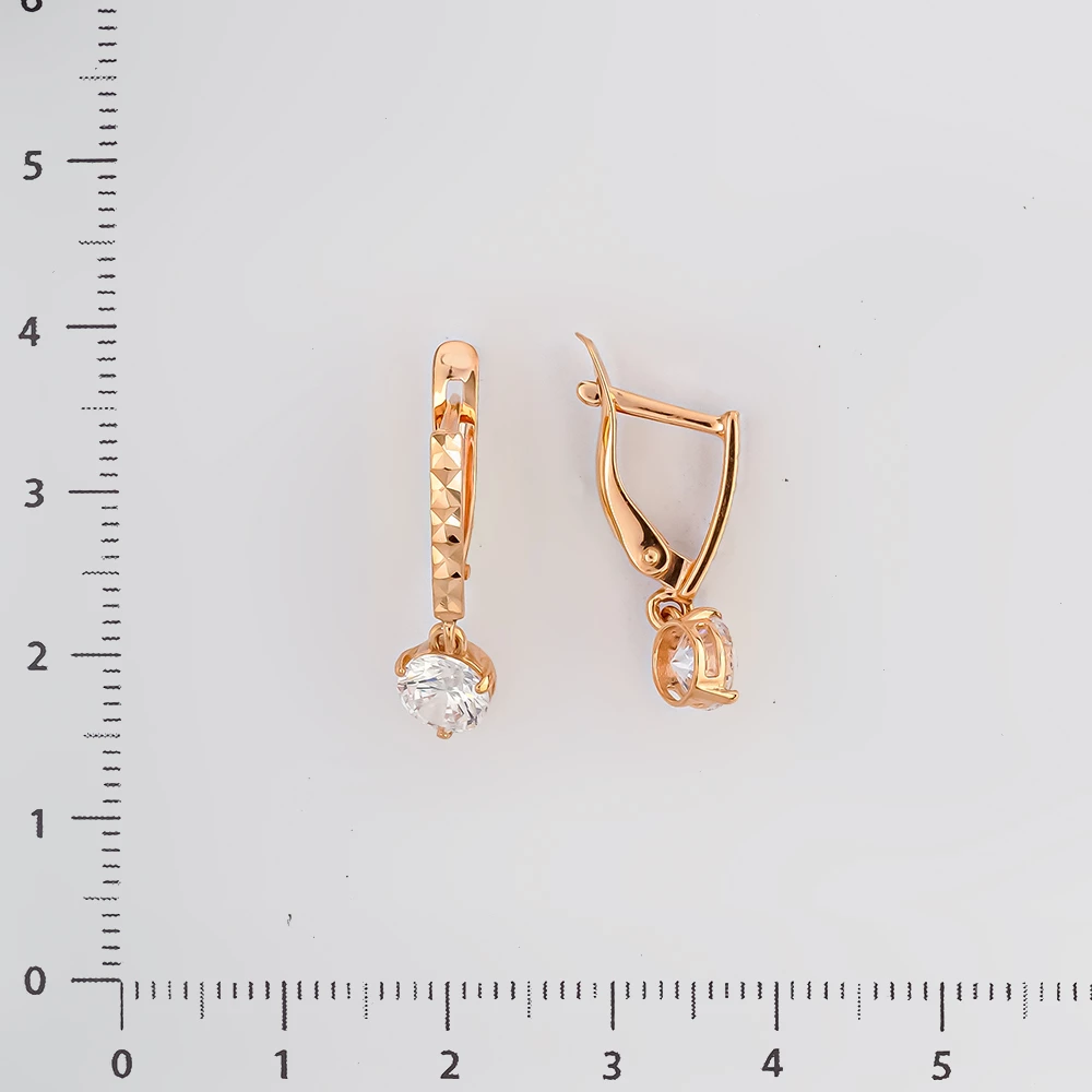 Серьги с фианитом из красного золота 585 пробы