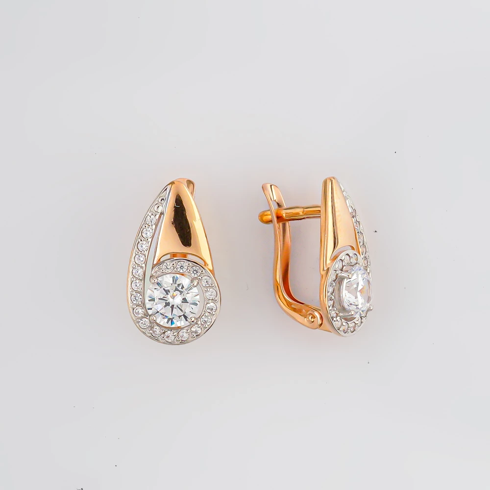 Серьги с фианитом из красного золота 585 пробы