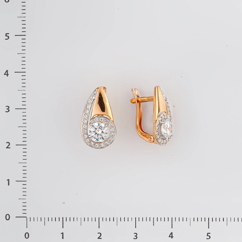 Серьги с фианитом из красного золота 585 пробы