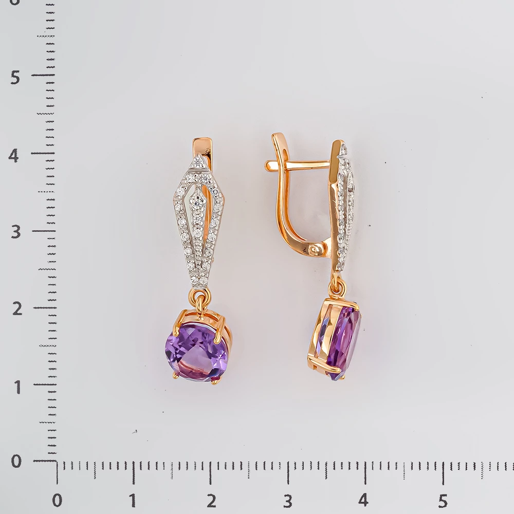 Серьги с аметистом из красного золота 585 пробы