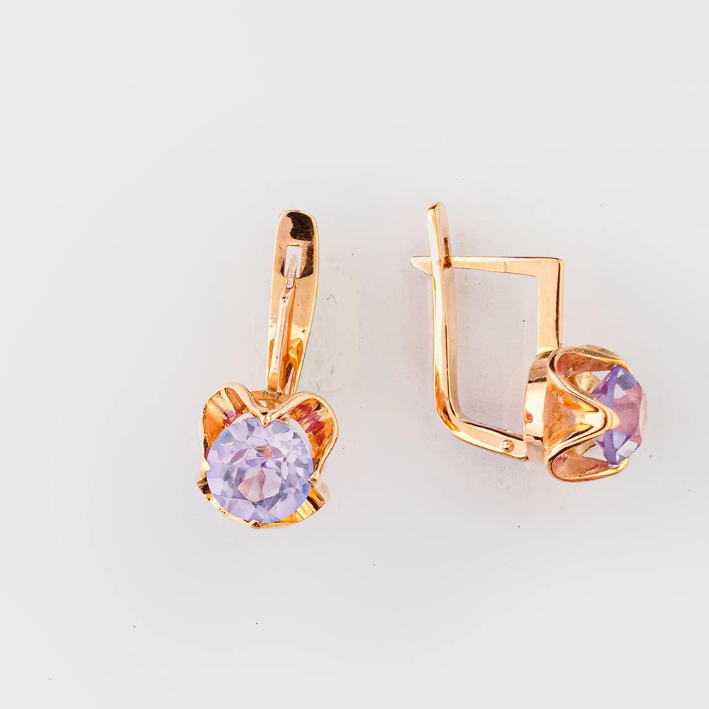 Серьги с фианитом из красного золота 583 пробы