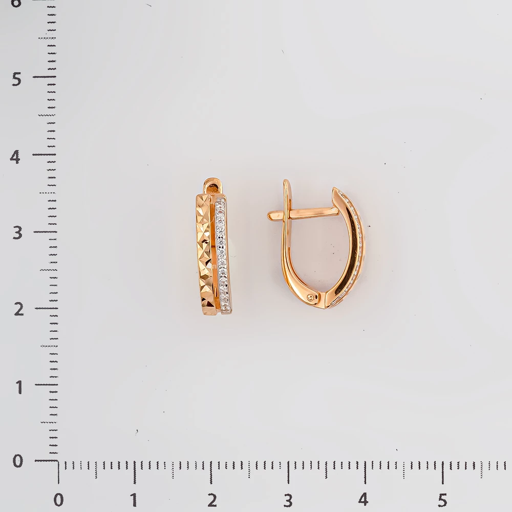 Серьги с фианитом из красного золота 585 пробы