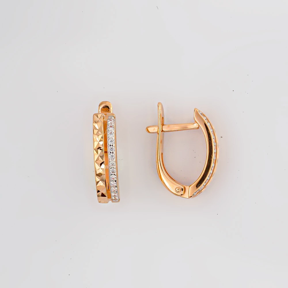 Серьги с фианитом из красного золота 585 пробы