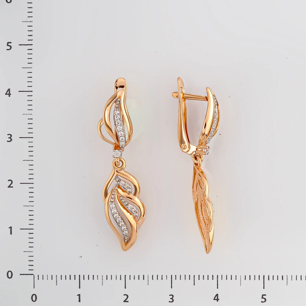 Серьги с фианитом из красного золота 585 пробы