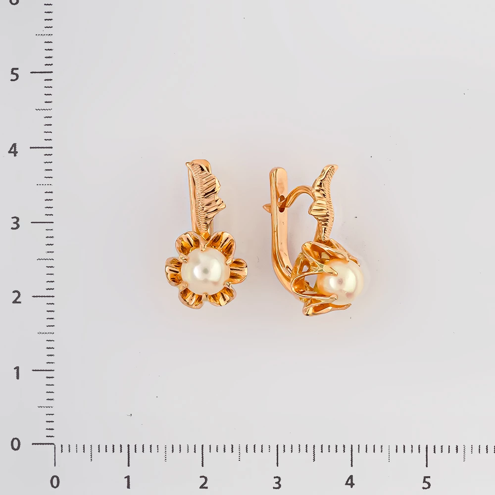 Серьги с культивированным жемчугом из красного золота 583 пробы