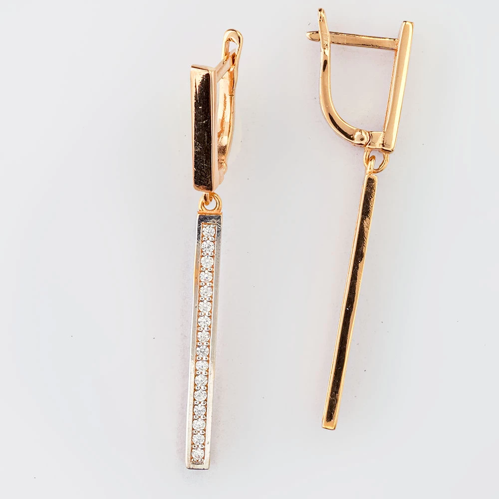 Серьги с фианитом из красного золота 585 пробы