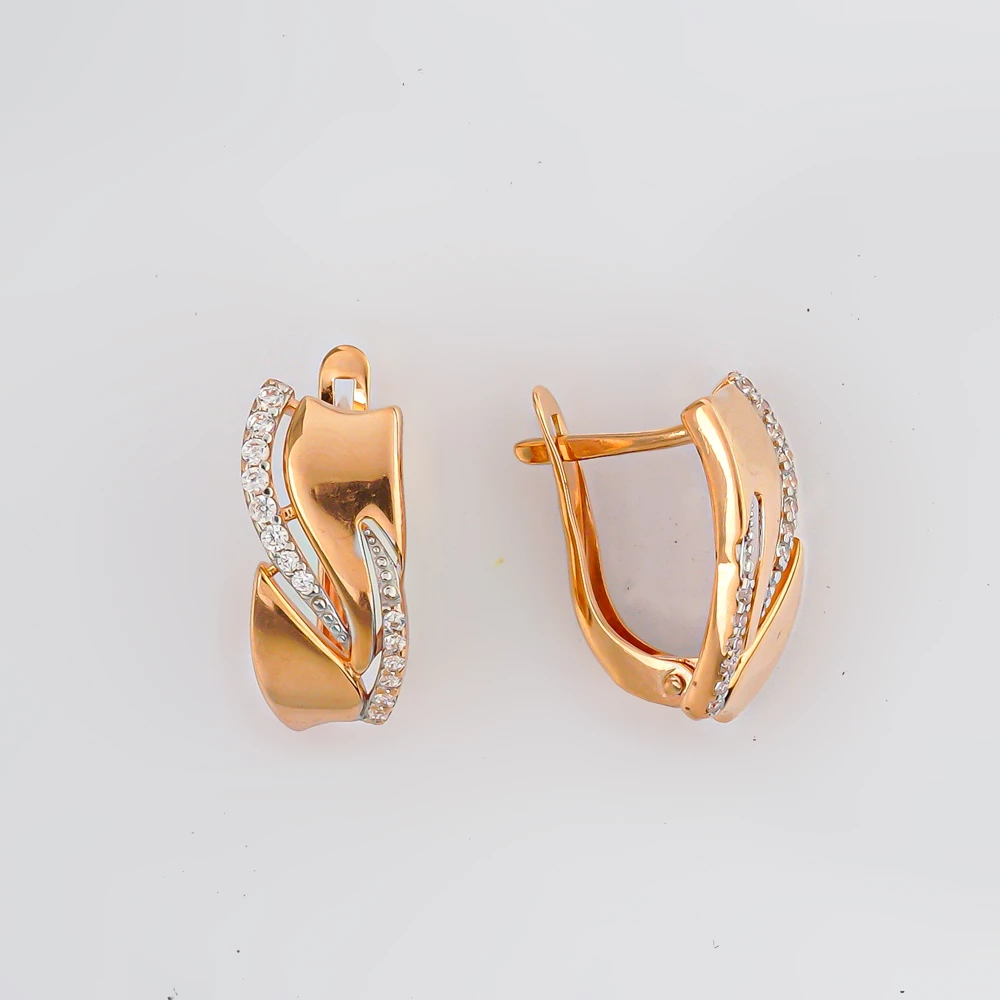 Серьги с фианитом из красного золота 585 пробы