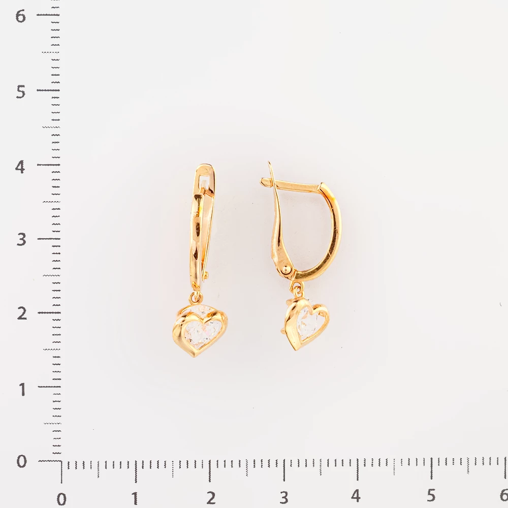 Серьги с фианитом из красного золота 585 пробы