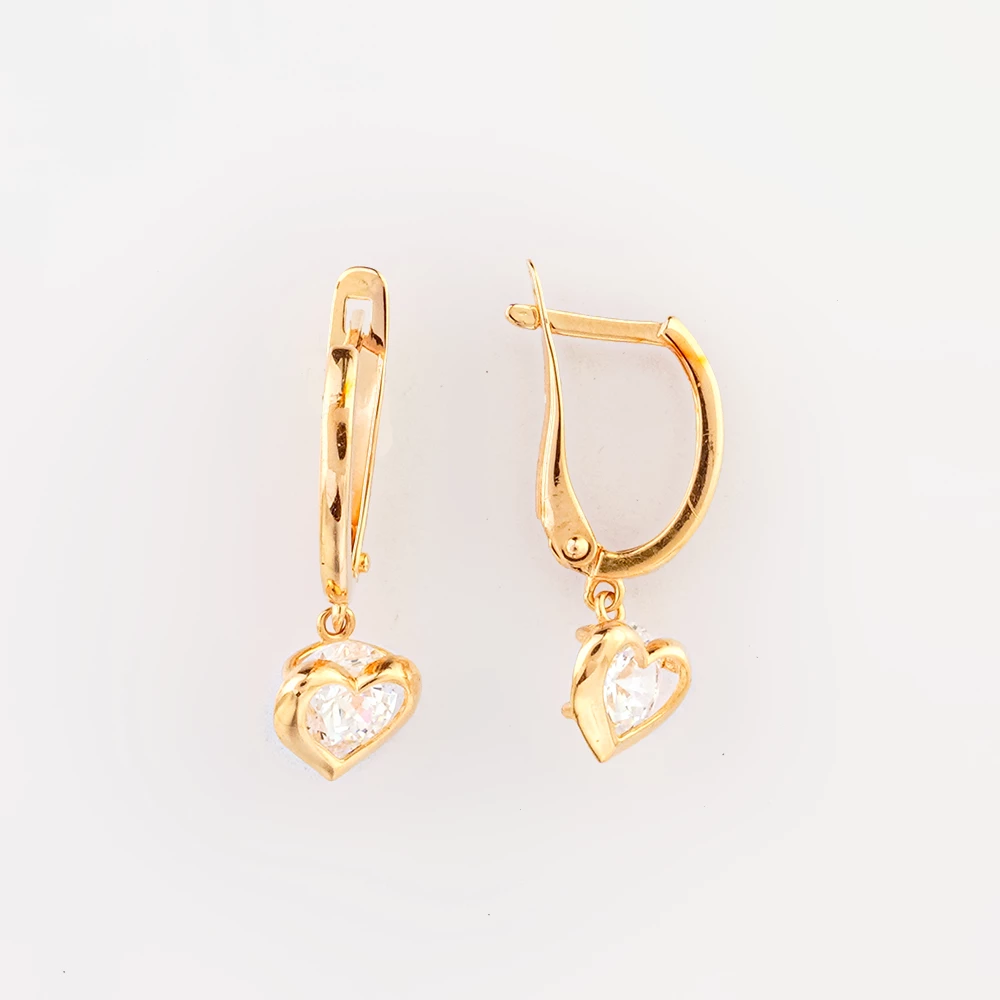 Серьги с фианитом из красного золота 585 пробы