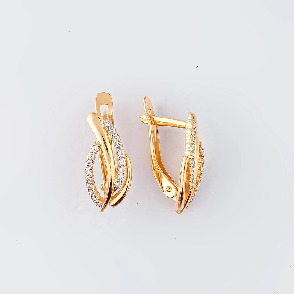 Серьги с фианитом из красного золота 585 пробы